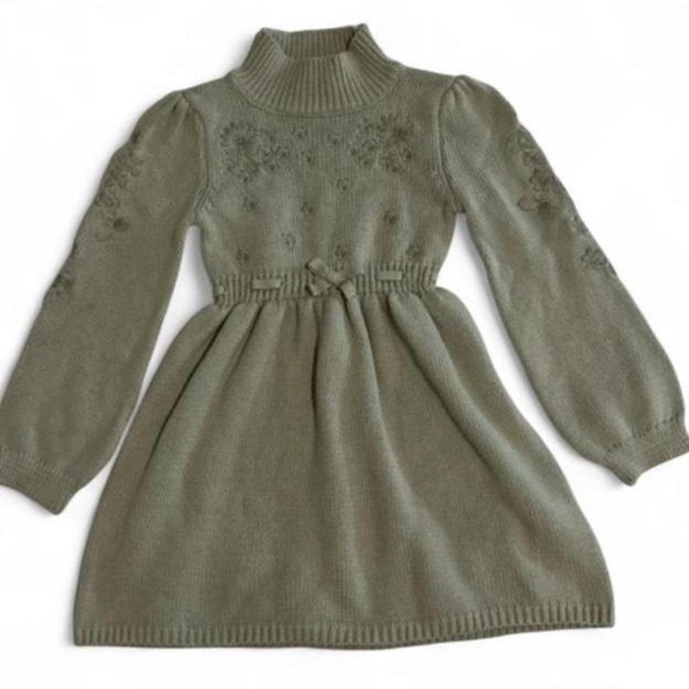 Cupcakes and Cashmere Sweater Dress Kids S(5/6) Sage Green Excellent Embroidered